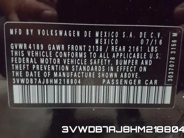 3VWDB7AJ8HM218804 фото 2