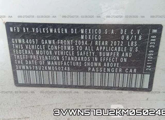 3VWN57BU2KM050248 фото 10