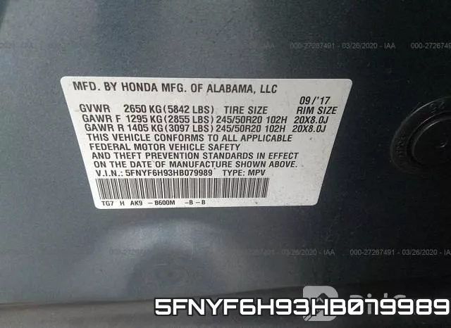5FNYF6H93HB079989 фото 10