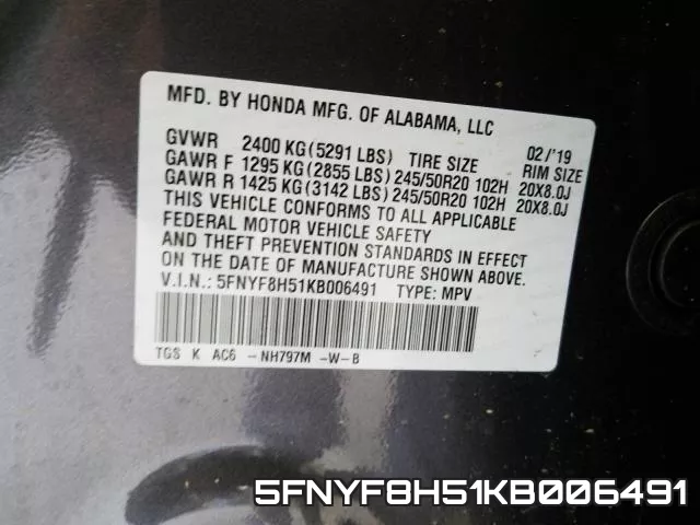 5FNYF8H51KB006491 фото 2