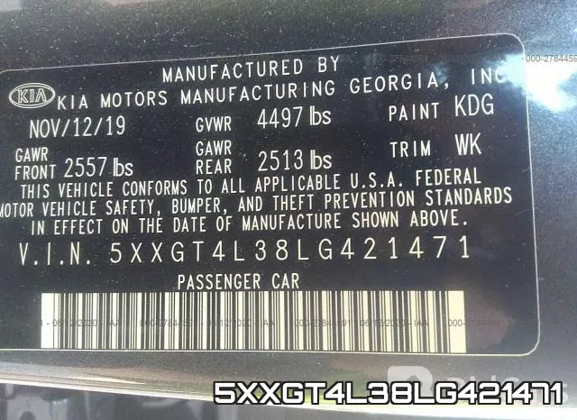 5XXGT4L38LG421471 фото 10