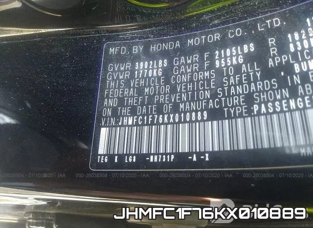JHMFC1F76KX010889 фото 10