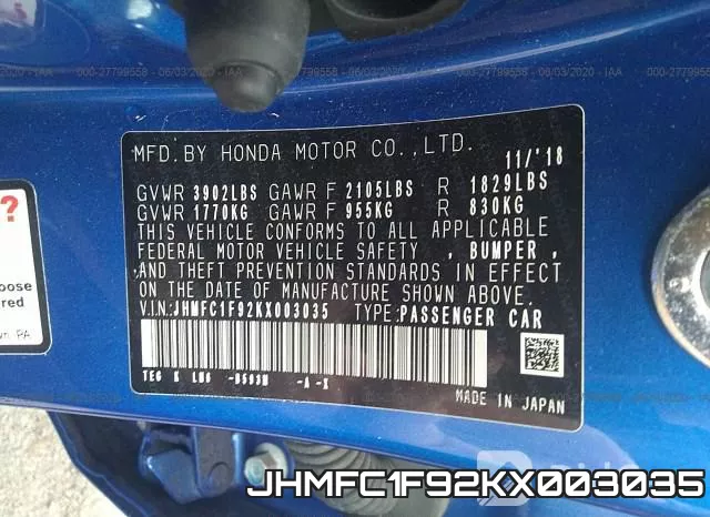 JHMFC1F92KX003035 фото 10