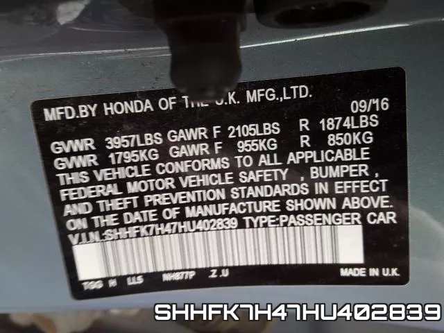 SHHFK7H47HU402839 фото 2