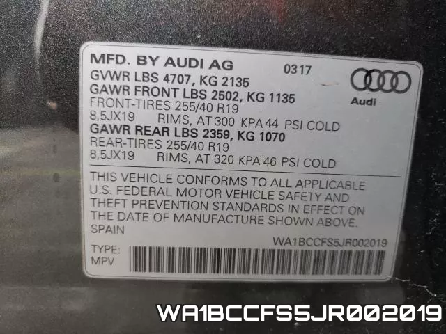 WA1BCCFS5JR002019 фото 2