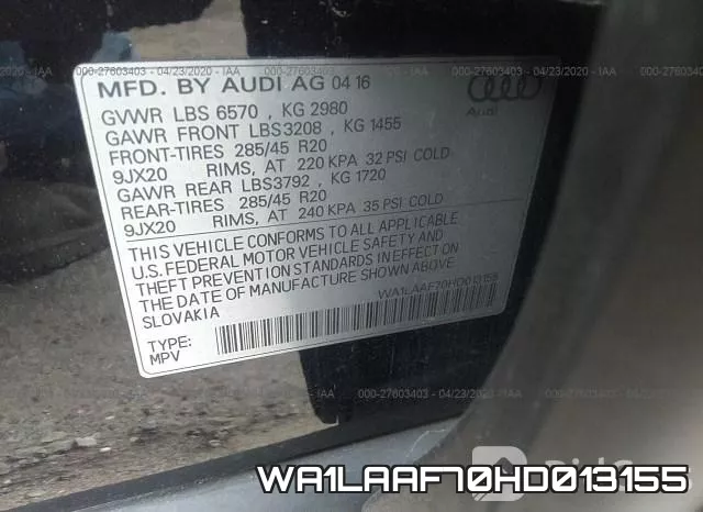 WA1LAAF70HD013155 фото 10