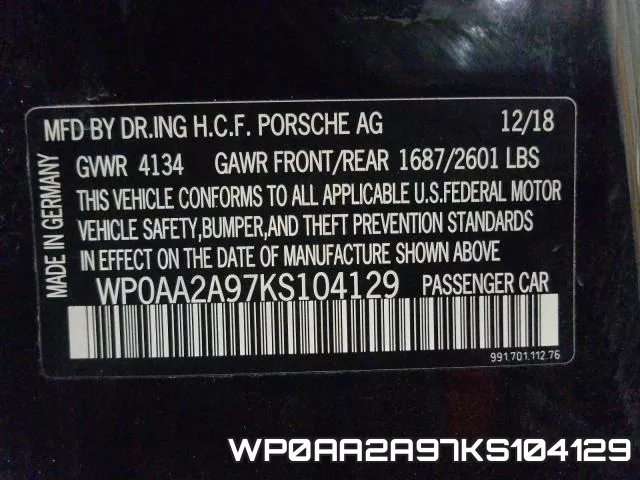 WP0AA2A97KS104129 фото 2