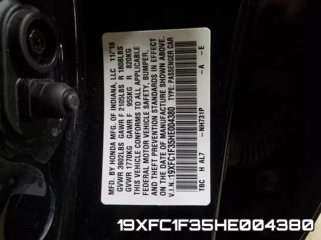 19XFC1F35HE004380 фото 2