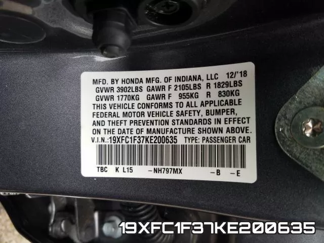 19XFC1F37KE200635 фото 2