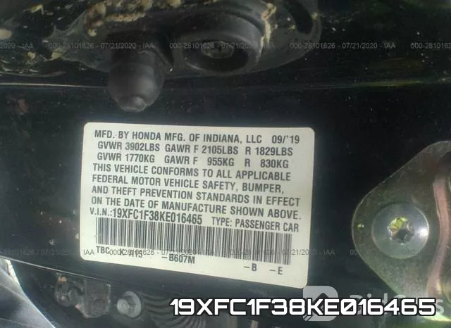 19XFC1F38KE016465 фото 10