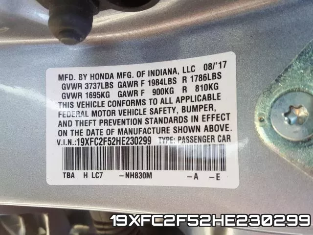 19XFC2F52HE230299 фото 2