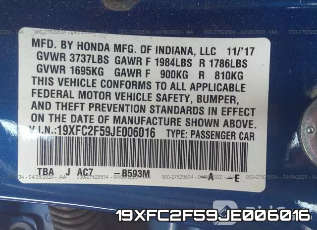 19XFC2F59JE006016 фото 10