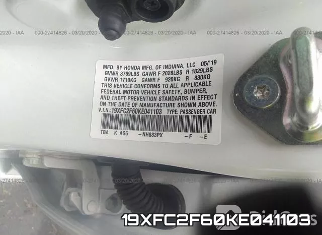 19XFC2F60KE041103 фото 10
