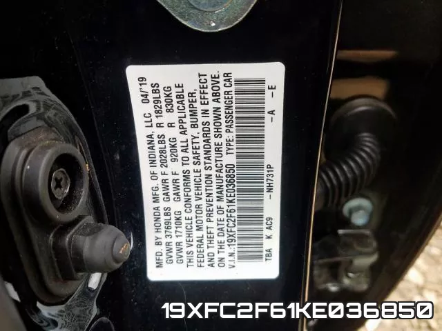 19XFC2F61KE036850 фото 2