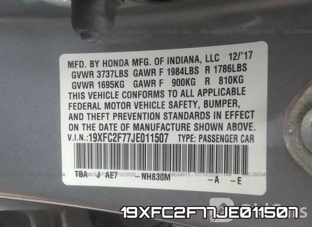 19XFC2F77JE011507 фото 10