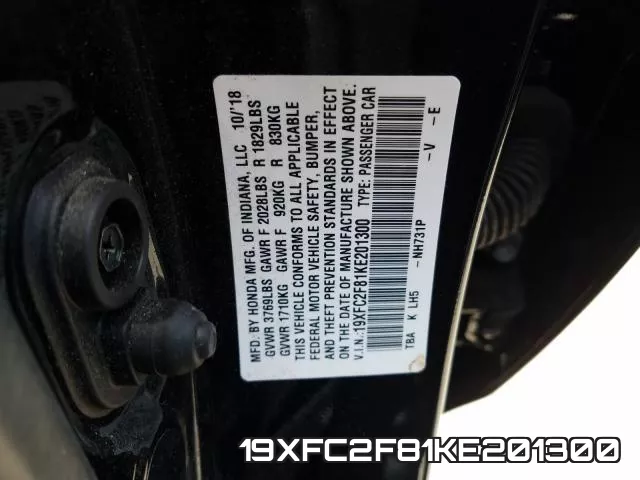 19XFC2F81KE201300 фото 2