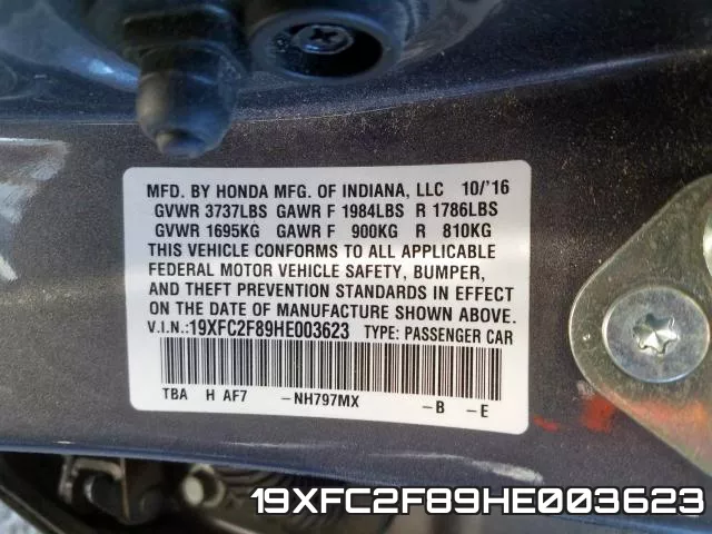 19XFC2F89HE003623 фото 2
