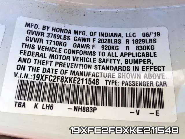 19XFC2F8XKE211548 фото 2