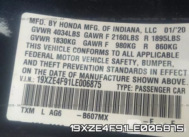 19XZE4F91LE006875 фото 10
