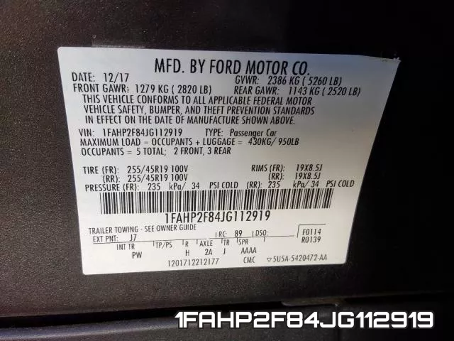 1FAHP2F84JG112919 фото 2