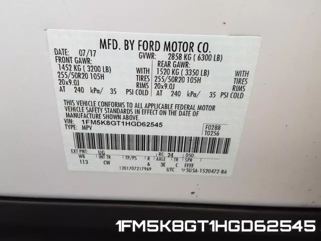 1FM5K8GT1HGD62545 фото 2
