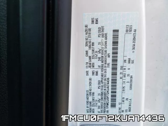 1FMCU0F72KUA74436 фото 2