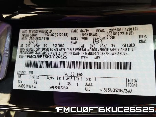 1FMCU0F76KUC26525 фото 2