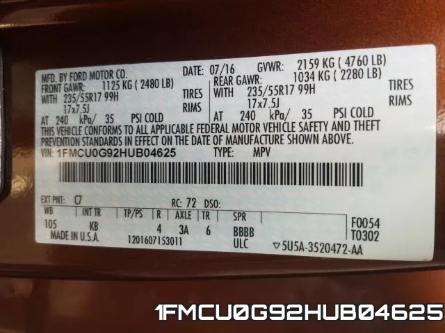 1FMCU0G92HUB04625 фото 2