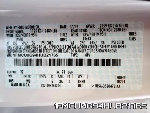 1FMCU0G94HUB21765 фото 2