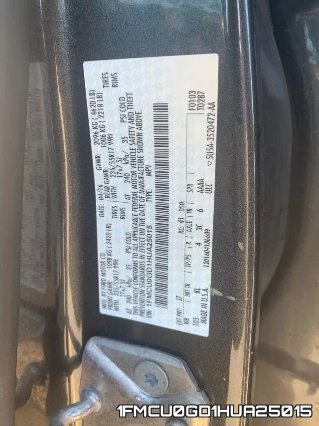 1FMCU0GD1HUA25015 фото 8