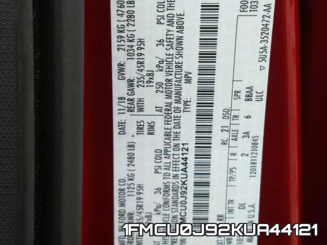 1FMCU0J92KUA44121 фото 2