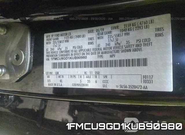 1FMCU9GD1KUB90980 фото 10