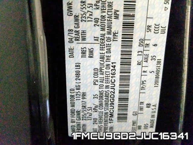 1FMCU9GD2JUC16341 фото 2