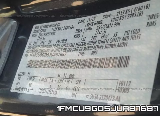 1FMCU9GD5JUA87687 фото 10