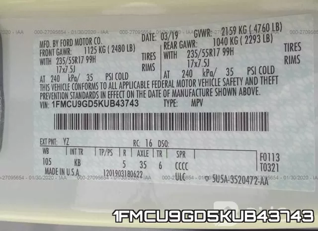 1FMCU9GD5KUB43743 фото 10