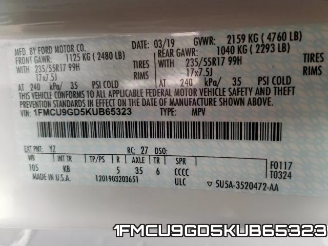 1FMCU9GD5KUB65323 фото 2