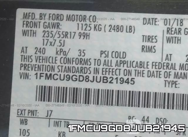 1FMCU9GD8JUB21945 фото 10