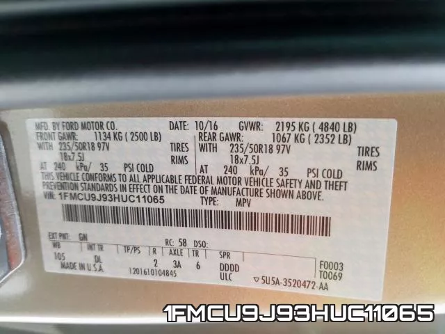 1FMCU9J93HUC11065 фото 2
