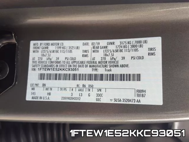 1FTEW1E52KKC93051 фото 2