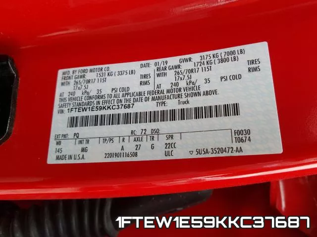 1FTEW1E59KKC37687 фото 2