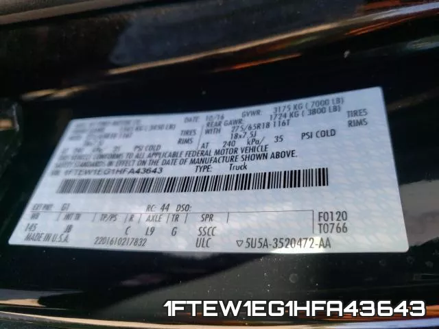 1FTEW1EG1HFA43643 фото 2
