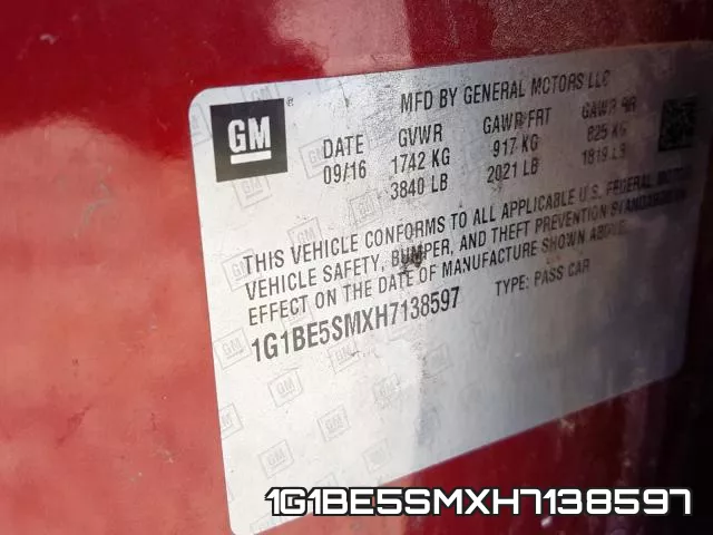 1G1BE5SMXH7138597 фото 2