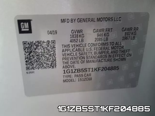 1G1ZB5ST1KF204885 фото 2