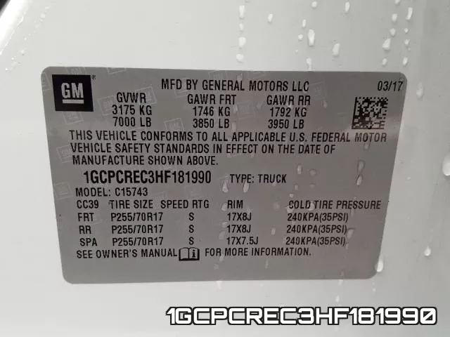 1GCPCREC3HF181990 фото 2