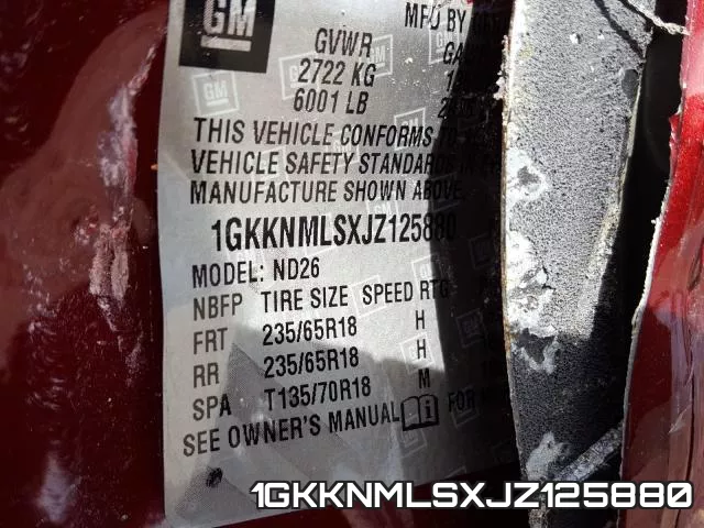 1GKKNMLSXJZ125880 фото 2