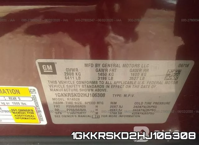 1GKKRSKD2HJ106308 фото 10