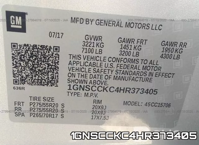 1GNSCCKC4HR373405 фото 10