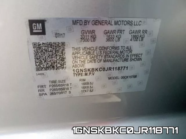 1GNSKBKC0JR118771 фото 2