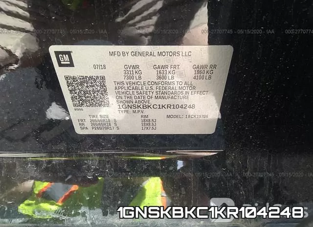 1GNSKBKC1KR104248 фото 10
