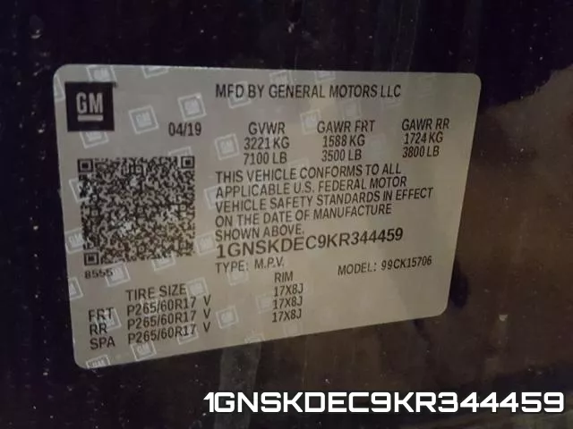 1GNSKDEC9KR344459 фото 2